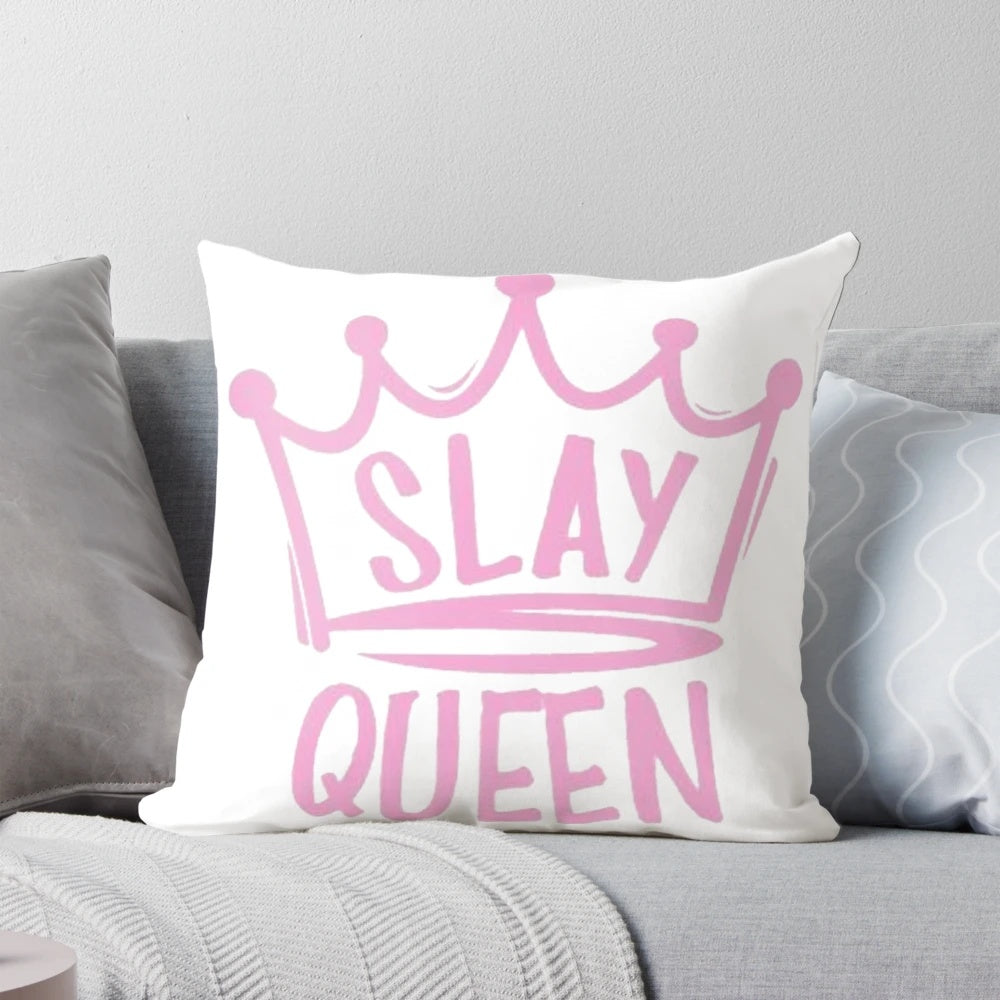 Slay Queen decorative throw pillow with crown and tiara design