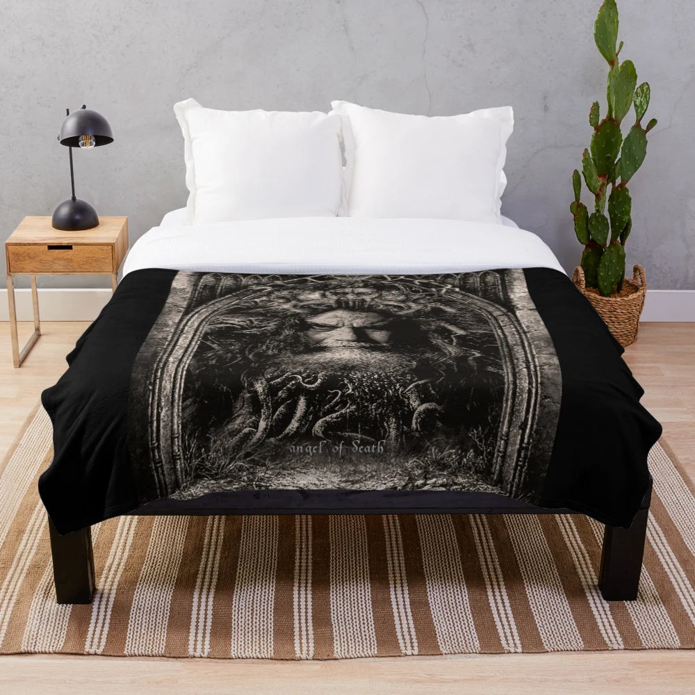 Slayer inspired Angel of Death plush blanket featuring Tom Araya
