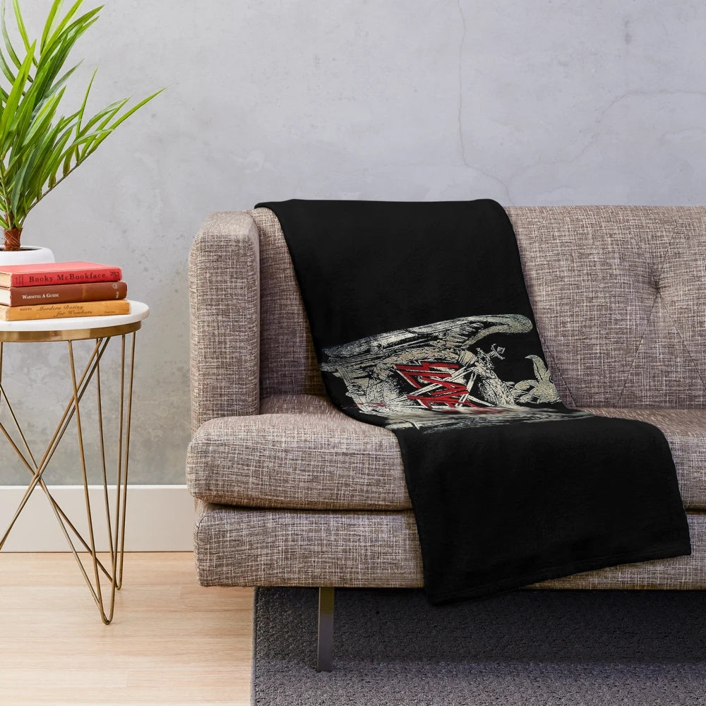 Slayer-inspired Criminally Insane Tour plush blanket with eagle and American flag design