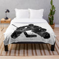 Ice hockey goalie silhouette in black and white design on plush blanket