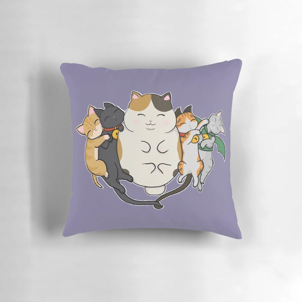 Soft, plush pillow featuring sleeping cats in the style of FFXIV's Coeurl and Gaelicat cats