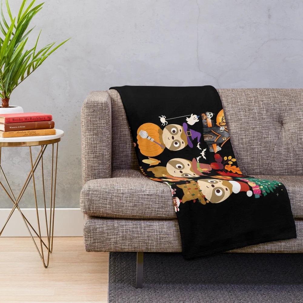 Sloth plush blanket in fall season colors
