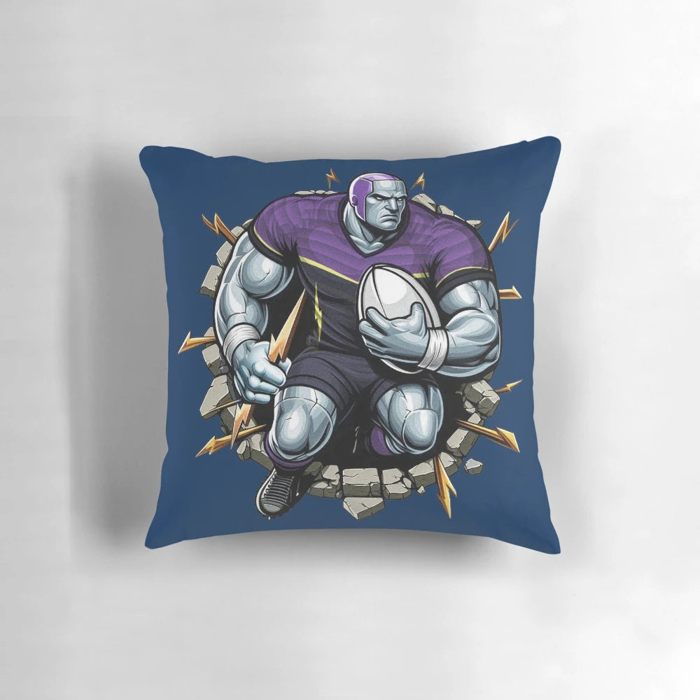 Melbourne Storm rugby league team smashing through a pillow, sports-themed home decor