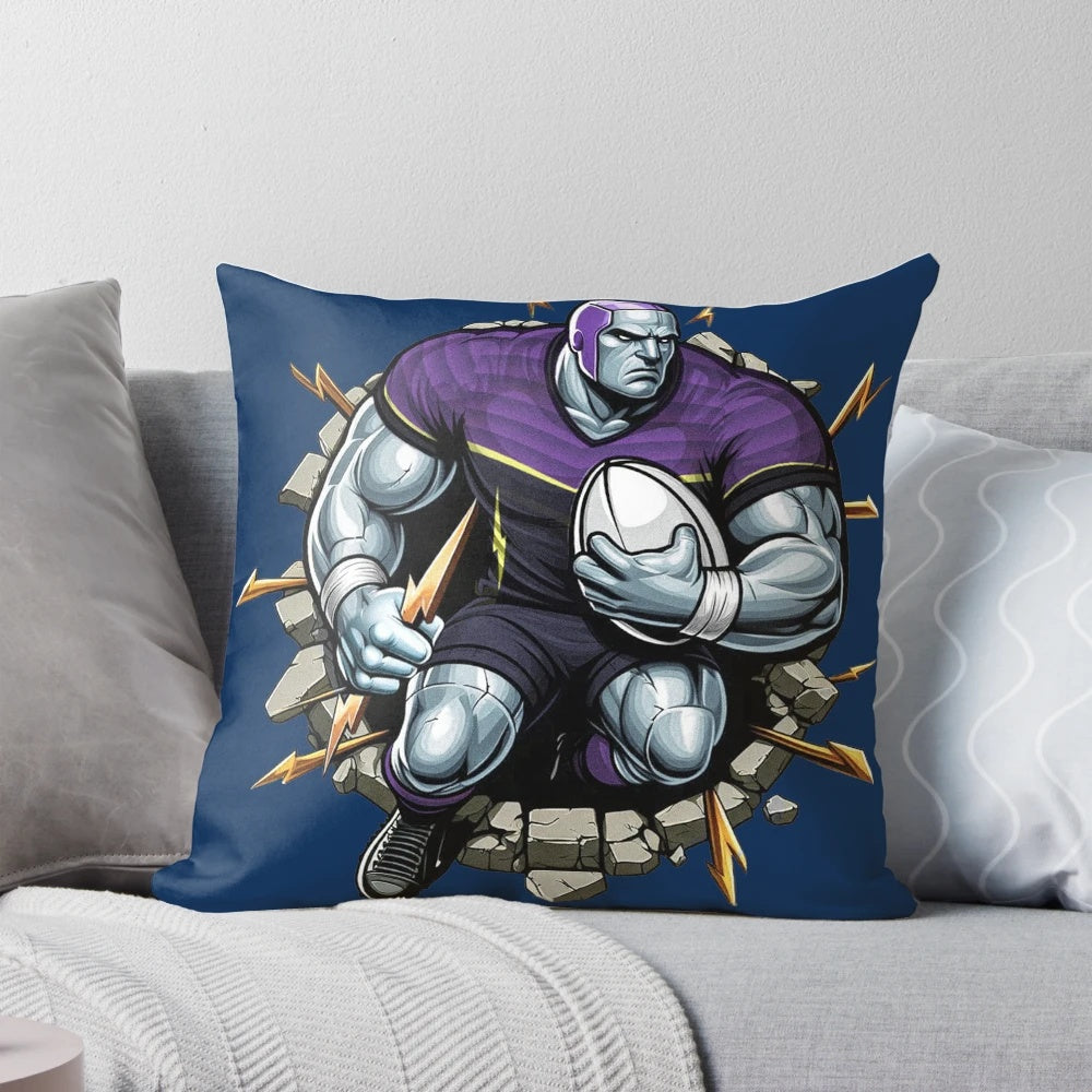 Melbourne Storm rugby league team smashing through a pillow, sports-themed home decor