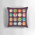 Smiley faces and cute animal faces printed on a soft, plush pillow for a cozy, colorful bedroom or living room.