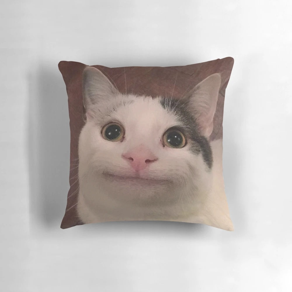 Soft and plush smiling beluga cat pillow with a whimsical, meme-inspired design.