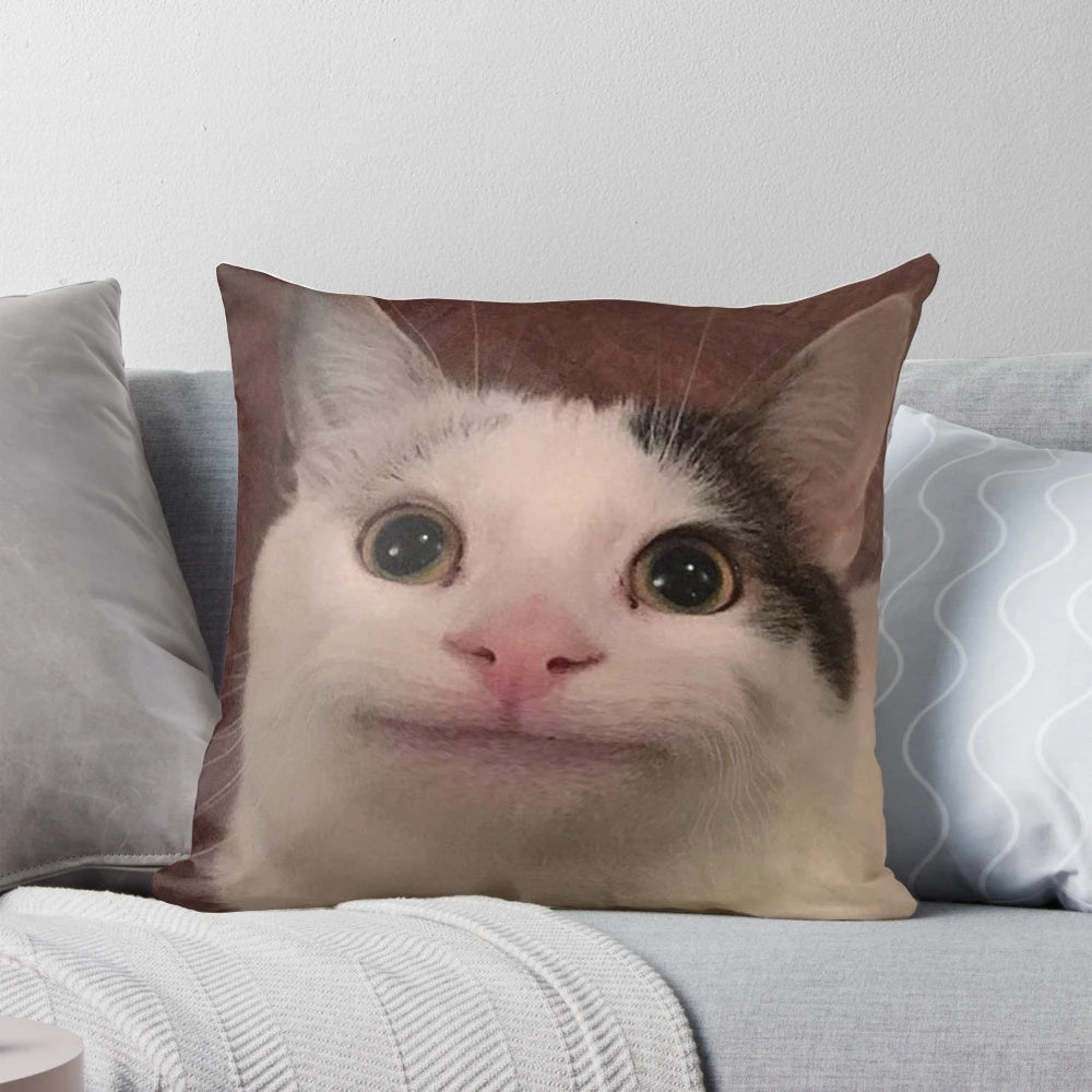 Soft and plush smiling beluga cat pillow with a whimsical, meme-inspired design.