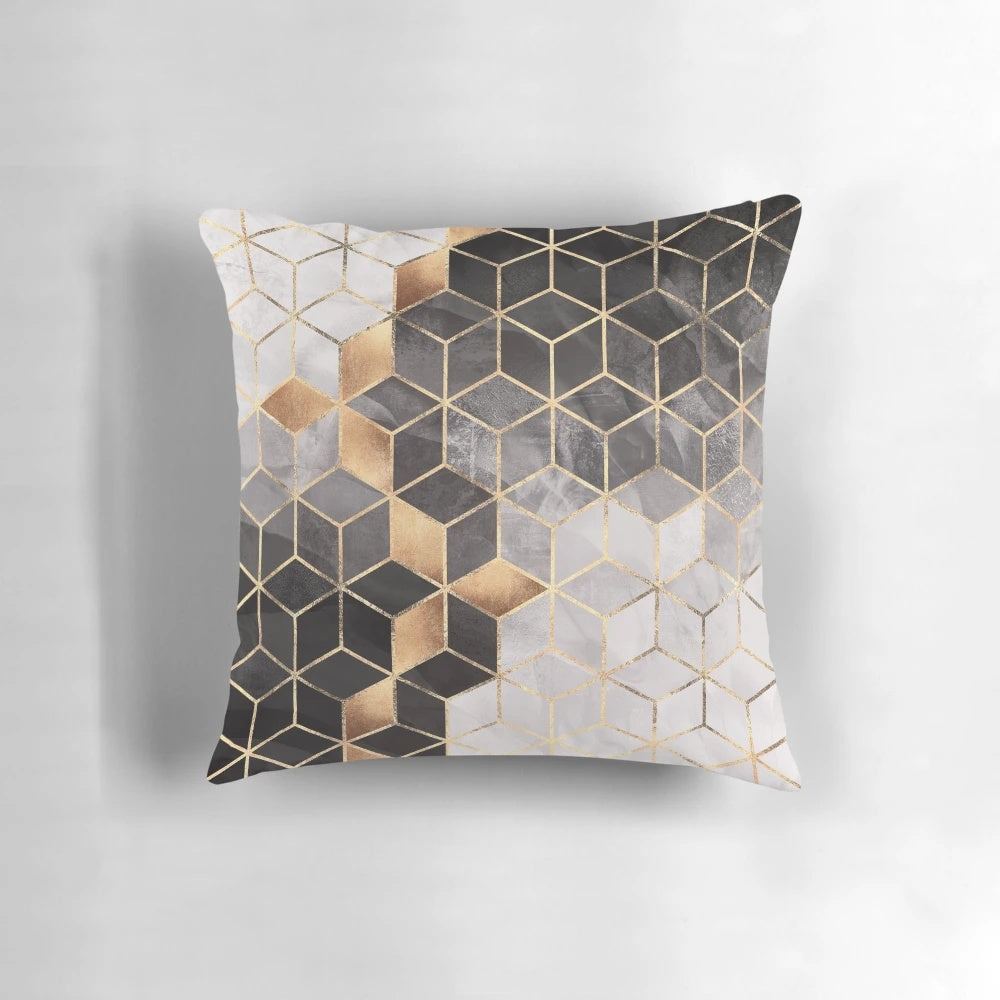 Smoky geometric cubes pattern on a decorative accent pillow for modern home decor