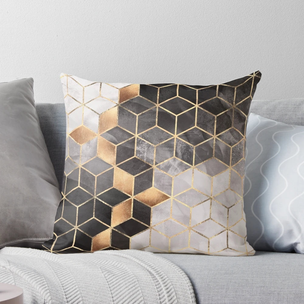 Smoky geometric cubes pattern on a decorative accent pillow for modern home decor