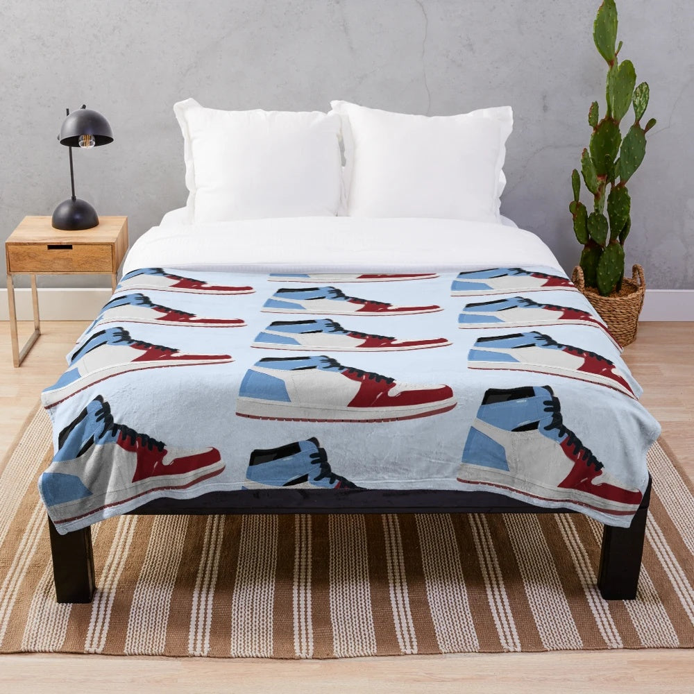 Soft and cozy plush blanket with a Jordan 1 Fearless sneaker inspired design