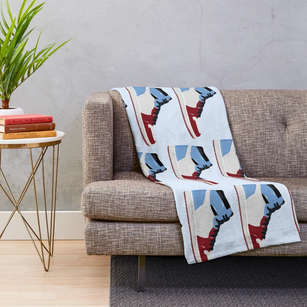 Soft and cozy plush blanket with a Jordan 1 Fearless sneaker inspired design