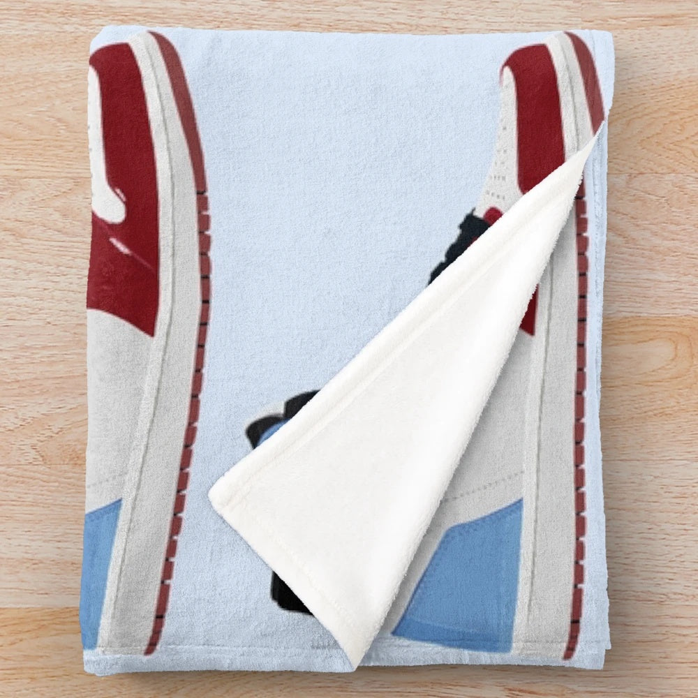Soft and cozy plush blanket with a Jordan 1 Fearless sneaker inspired design