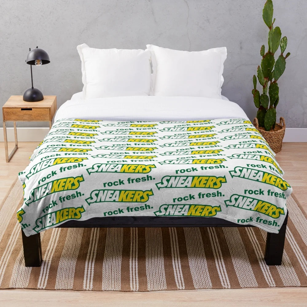 Sneaker-inspired plush blanket with urban fashion and retro style elements