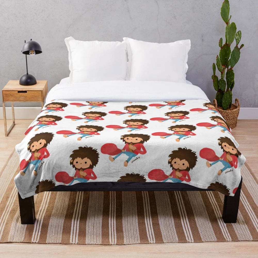 Sneaky Sasquatch-inspired plush blanket featuring a big, funny head design for game lovers