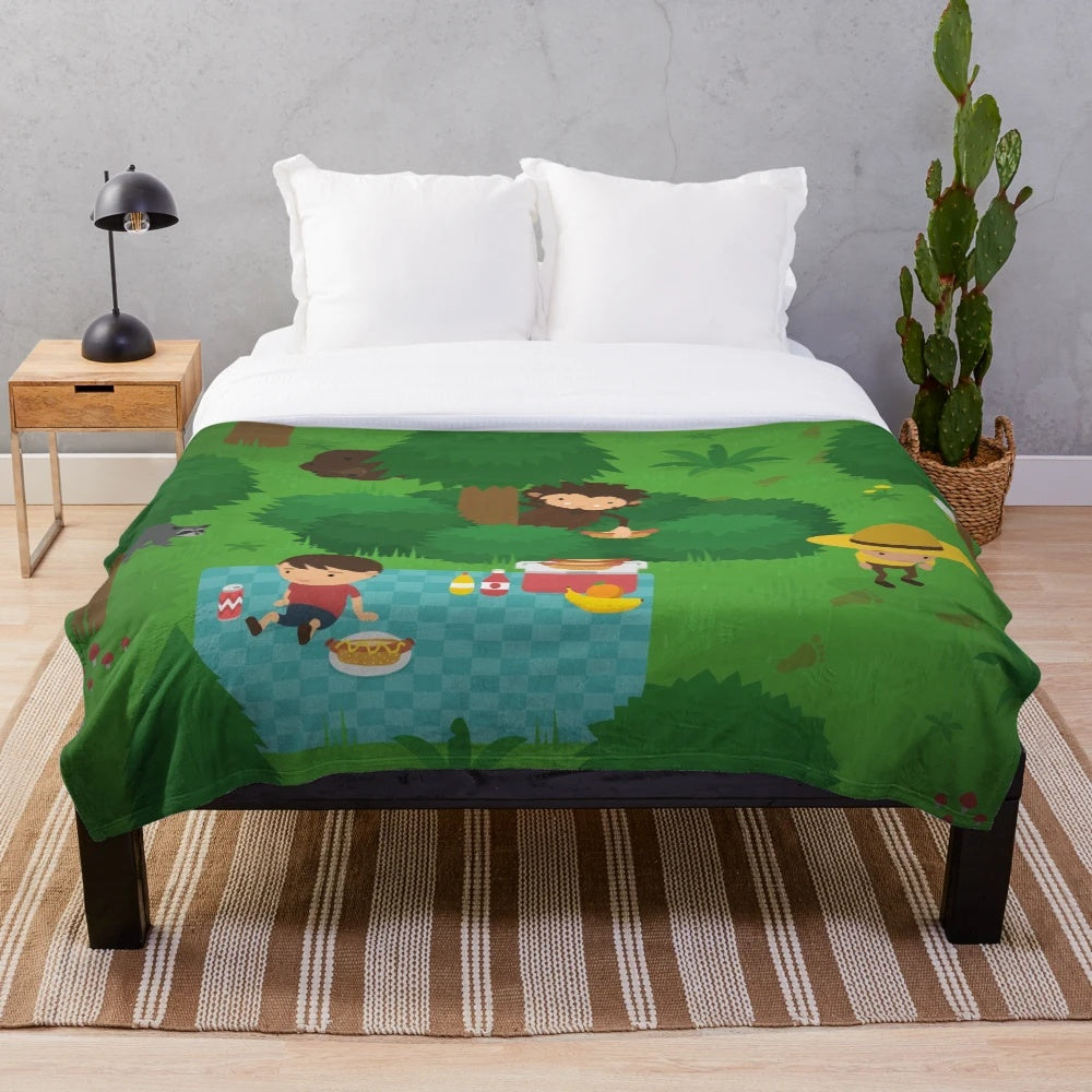 Sneaky Sasquatch themed plush picnic blanket