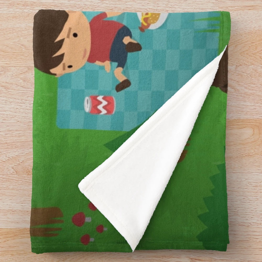 Sneaky Sasquatch themed plush picnic blanket