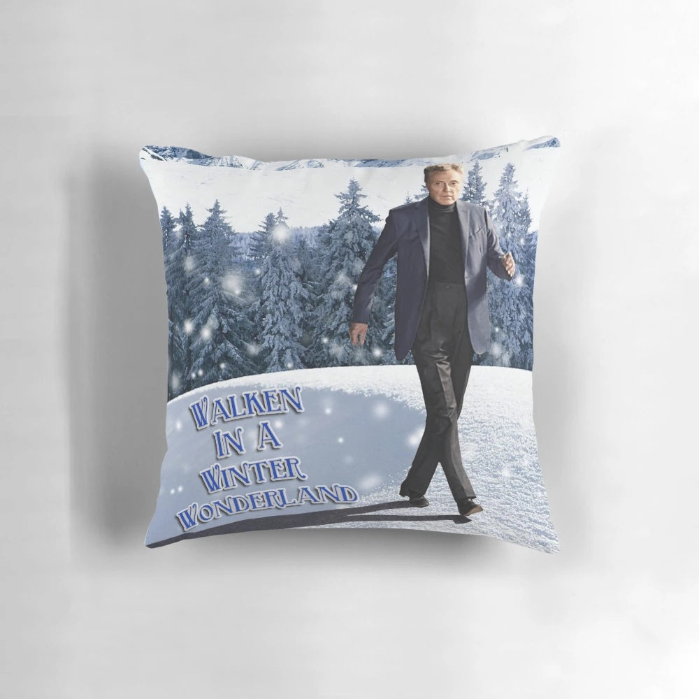 Christopher Walken in a winter wonderland themed pillow