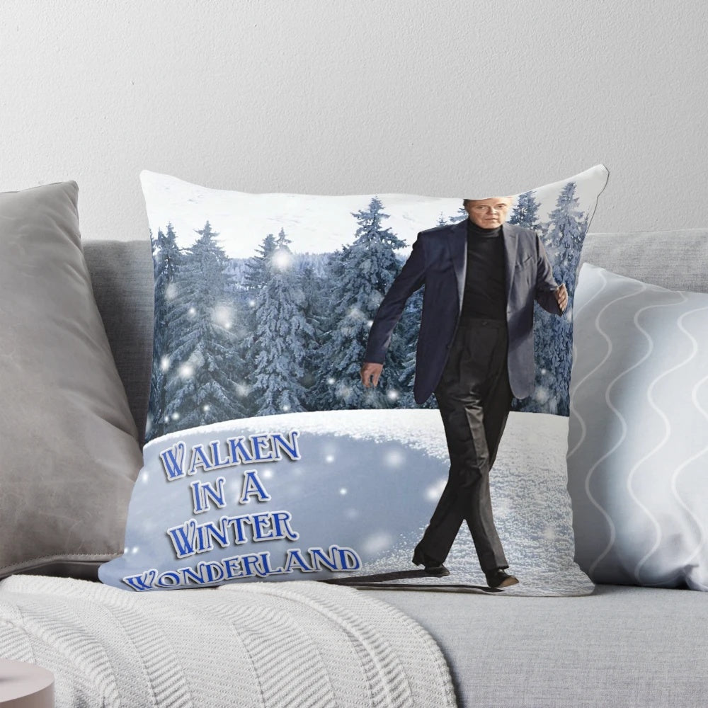 Christopher Walken in a winter wonderland themed pillow