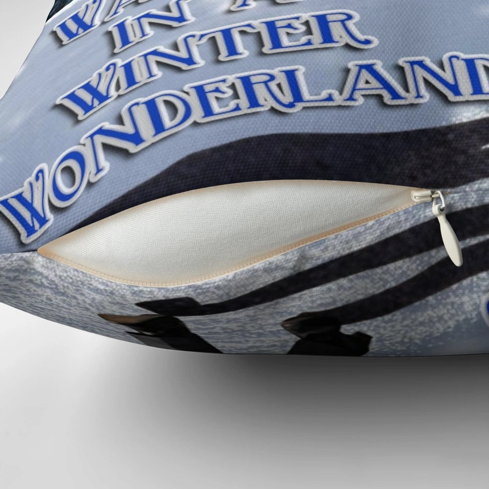 Christopher Walken in a winter wonderland themed pillow