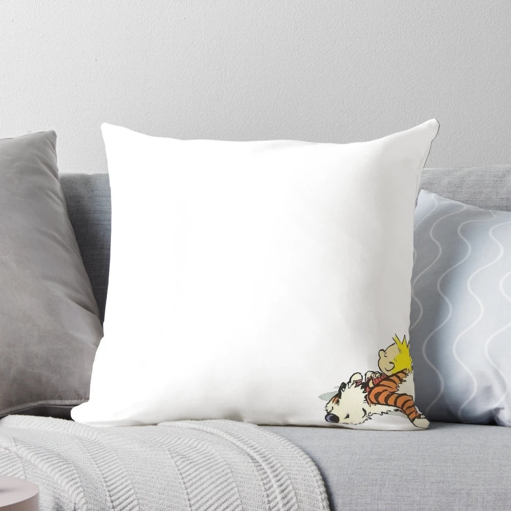 Calvin and Hobbes sleeping pillow featuring the iconic characters from the beloved comic strip