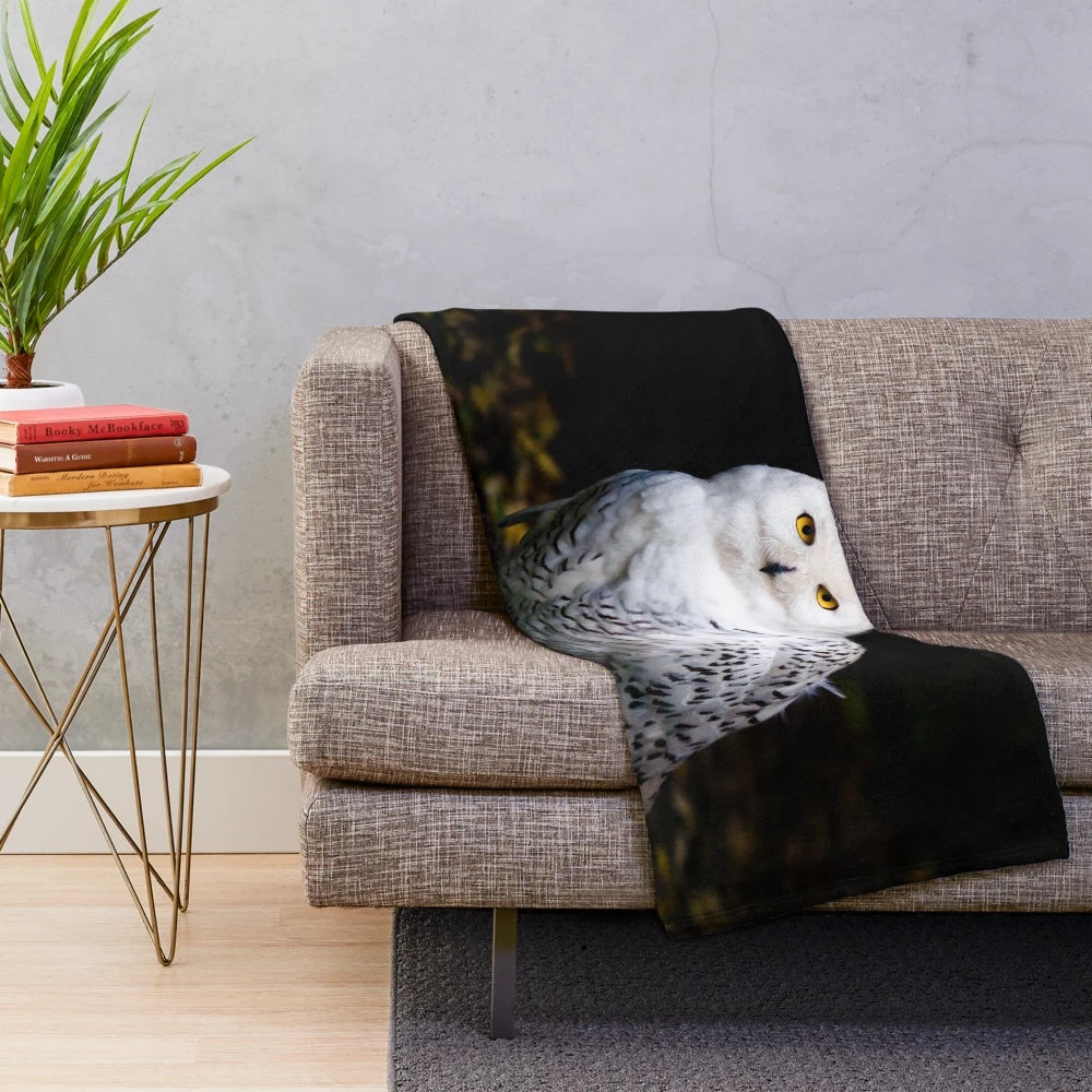 Snowy owl plush blanket with a detailed portrait of the majestic bird