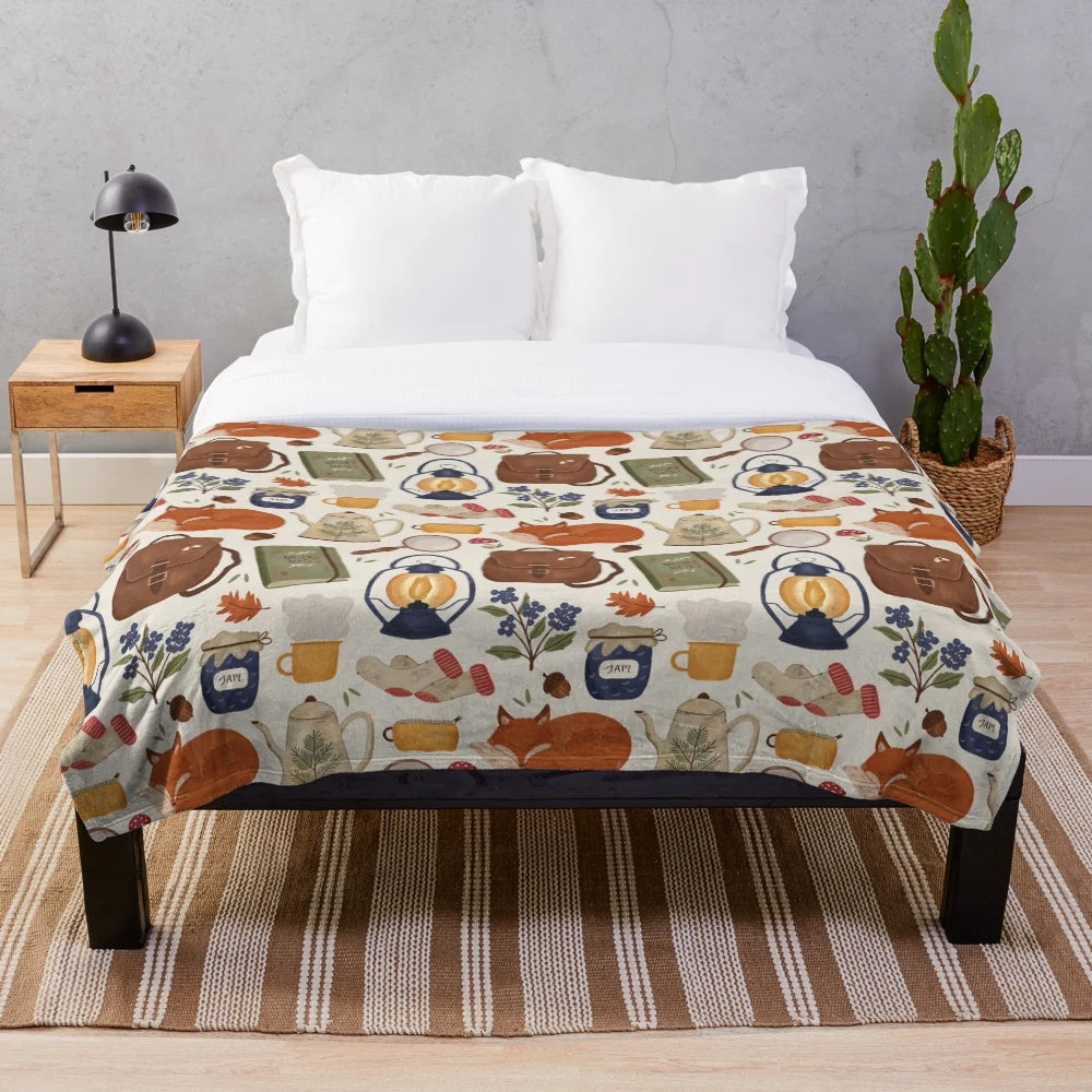 Woodland Wanderings Plush Blanket with nature-inspired design