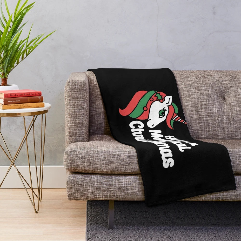 Magical Christmas plush blanket featuring a cute unicorn design