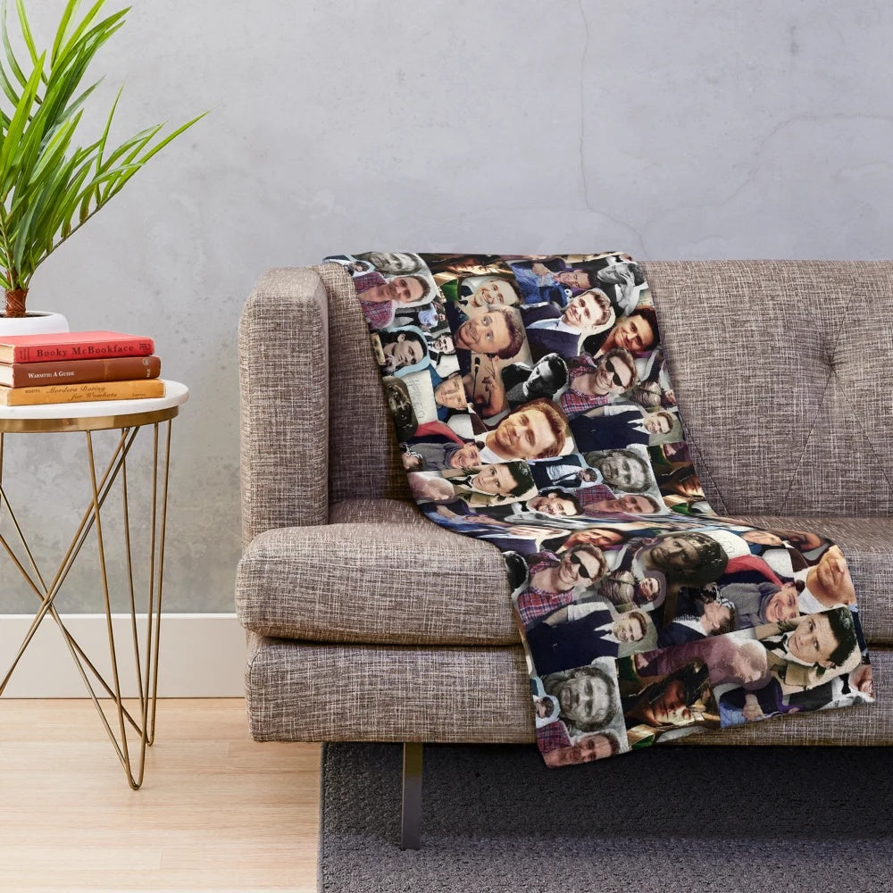 A cozy plush blanket featuring a collage of images showcasing the renowned actor Tom Hiddleston