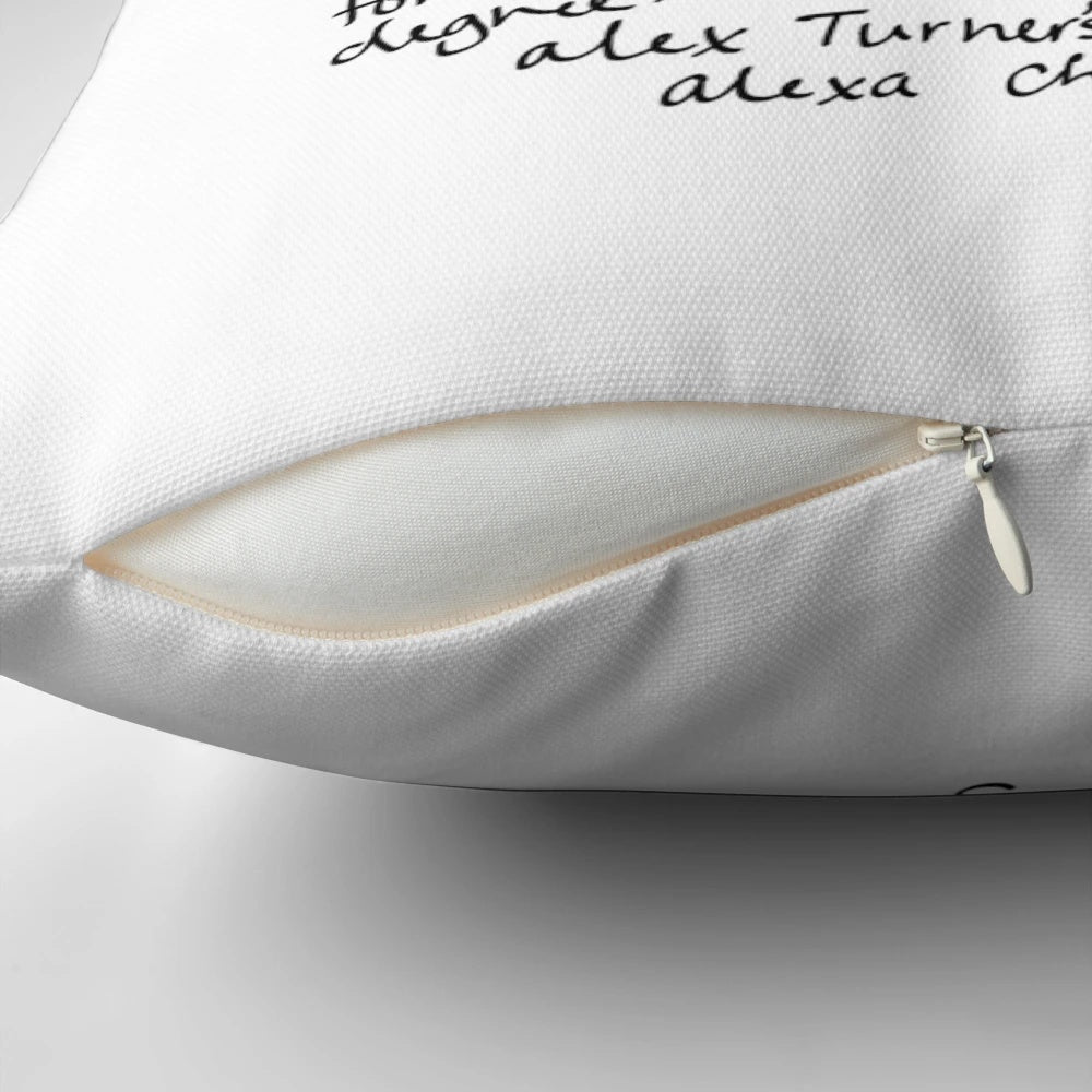 Pillow featuring the romantic love letter from Alex Turner of Arctic Monkeys to Alexa Chung