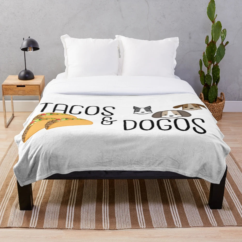 Plush blanket featuring adorable dogs and tacos design