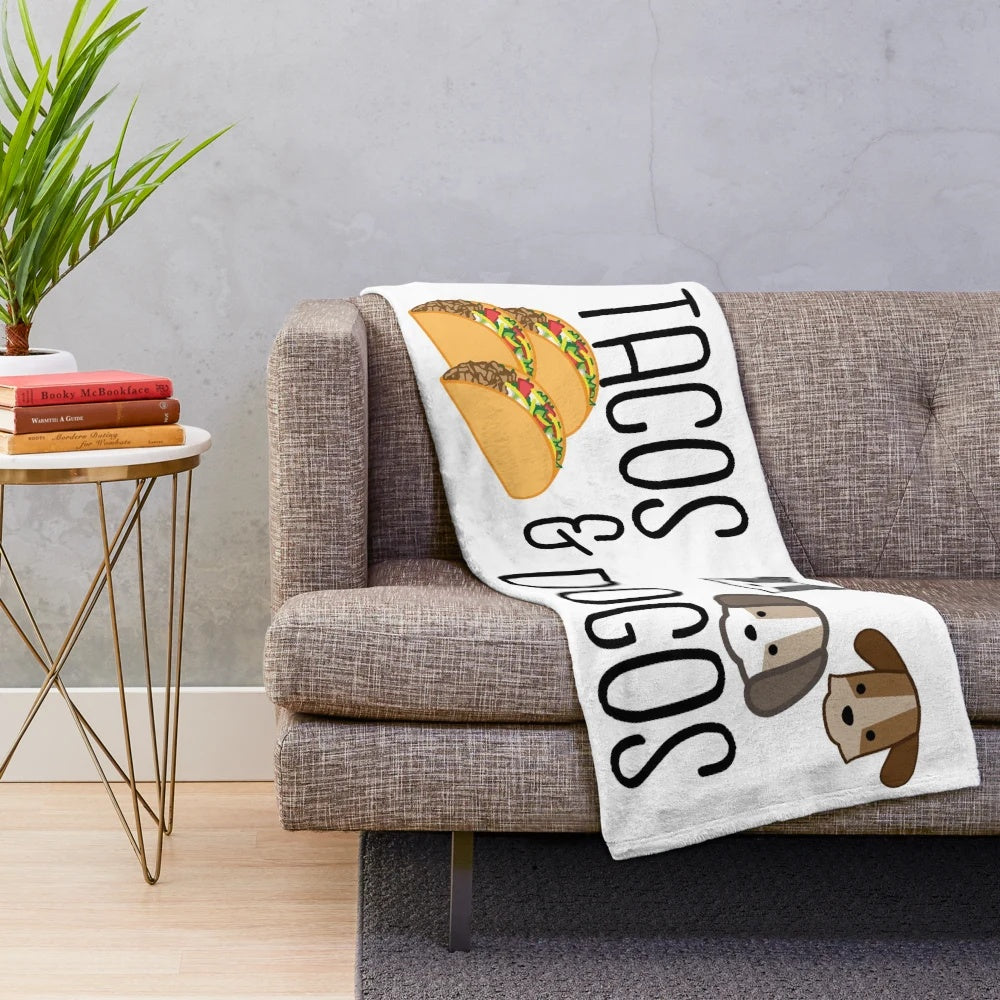 Plush blanket featuring adorable dogs and tacos design