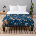 Sea Otter Plush Blanket with Cute Otters Swimming in the Night