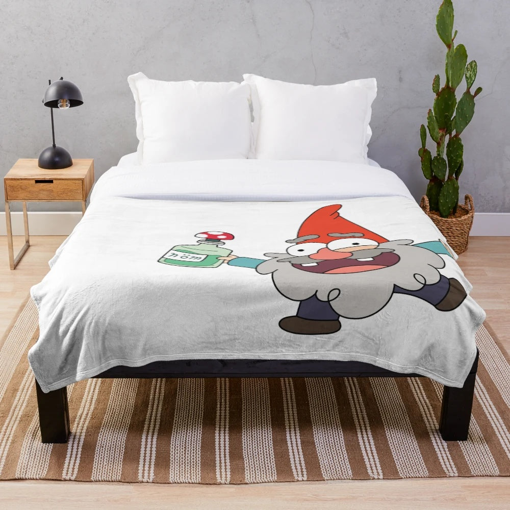Shmebulock the Gravity Falls gnome featured on a cozy plush blanket