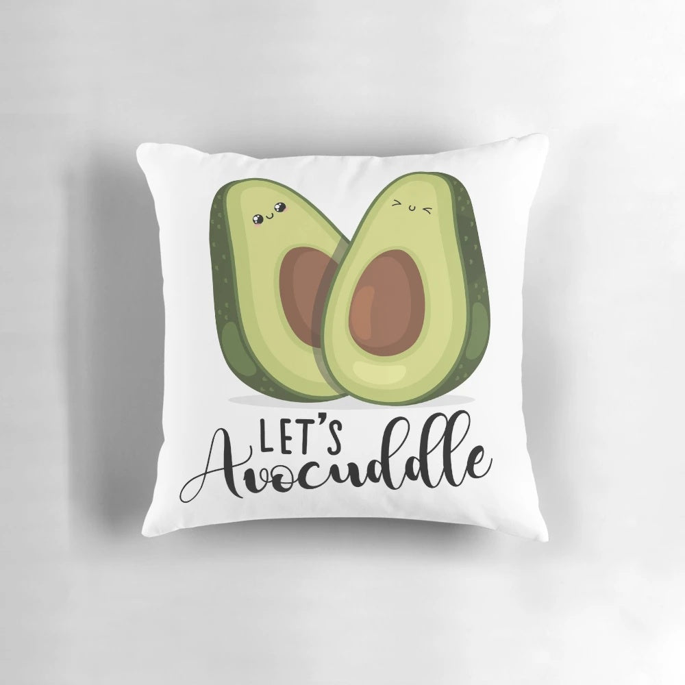 Soft and cuddly avocado-shaped pillow with cute faces