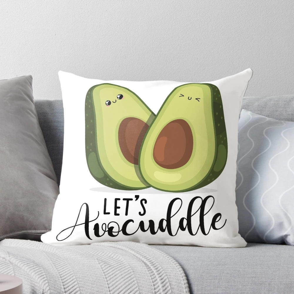 Soft and cuddly avocado-shaped pillow with cute faces
