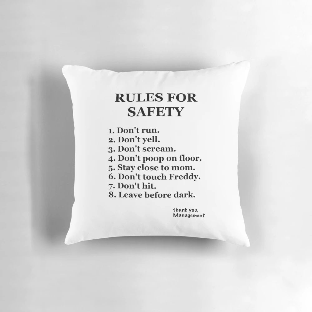 FNaF-Rules Pillow featuring Freddy Fazbear and the rules for safety