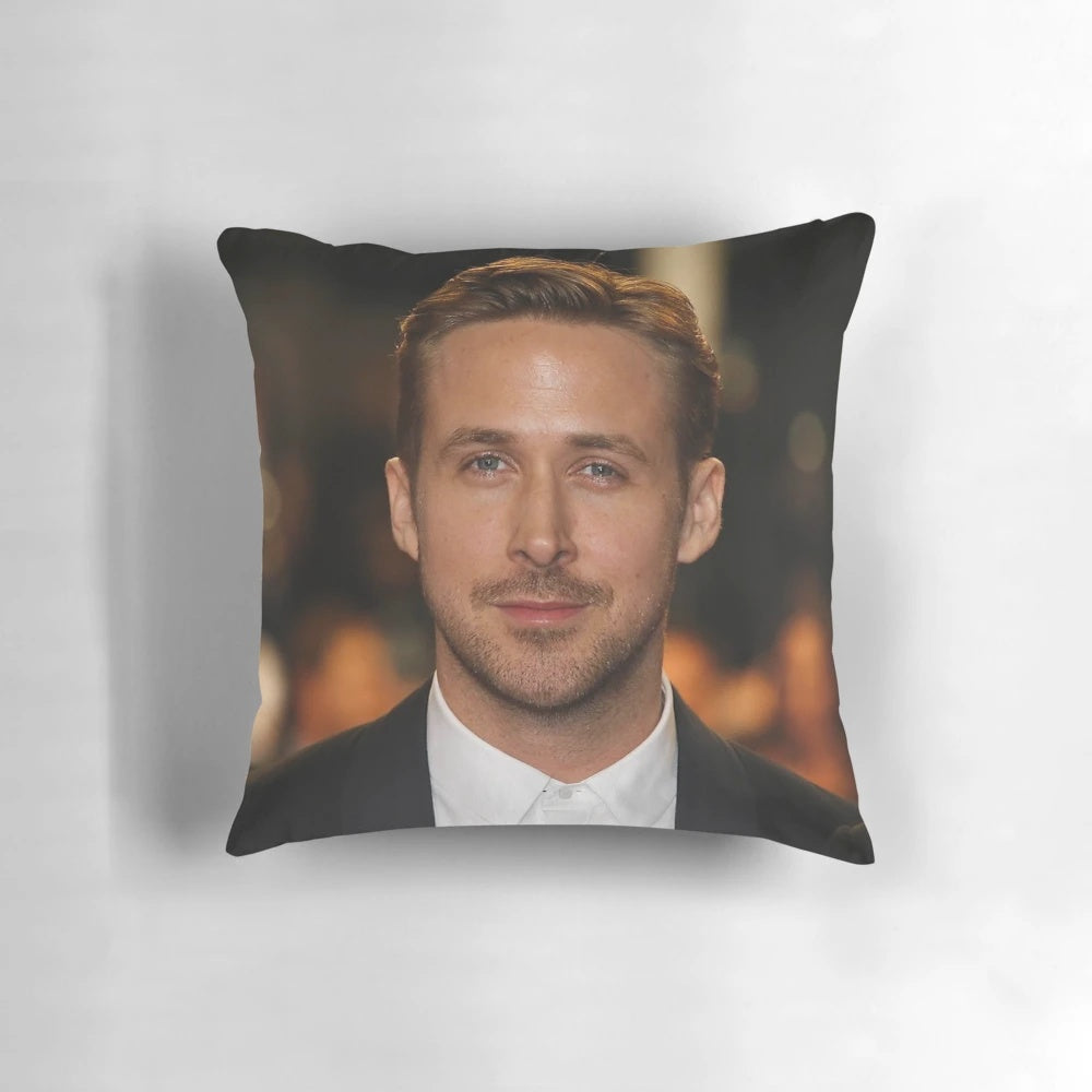 A soft, plush pillow featuring the image of actor Ryan Gosling