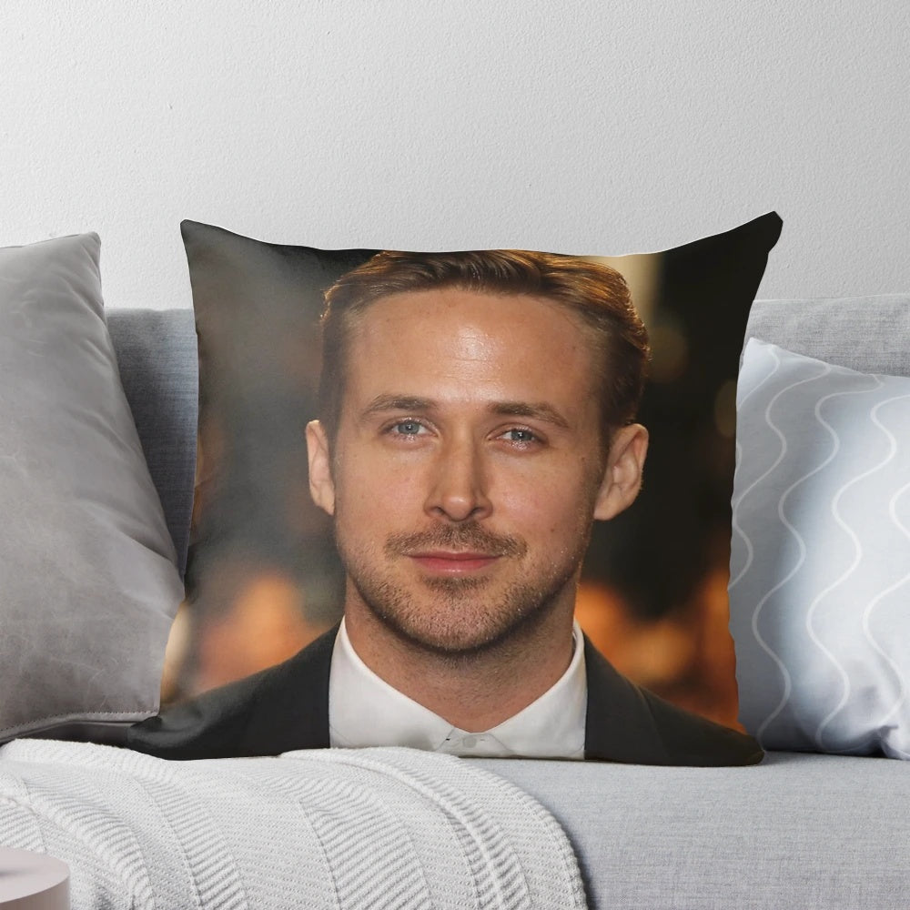 A soft, plush pillow featuring the image of actor Ryan Gosling