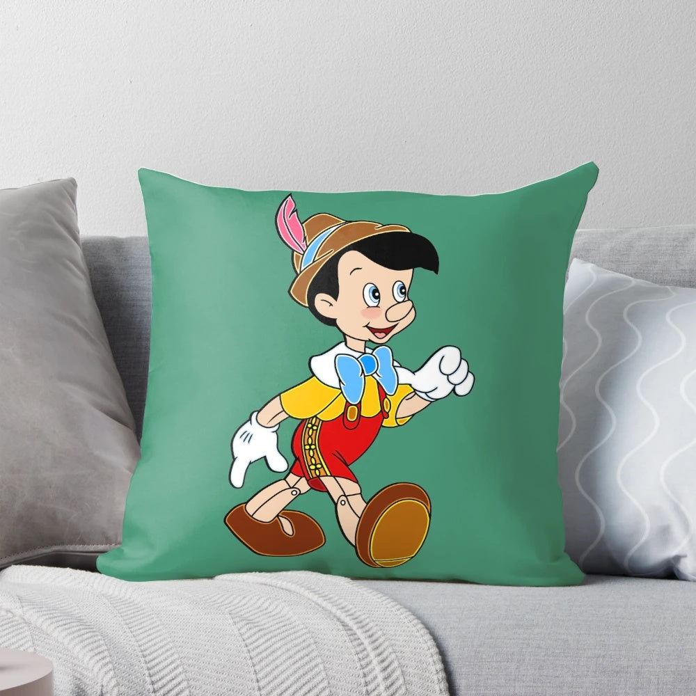 Cozy Pinocchio pillow featuring a handcrafted wooden doll design