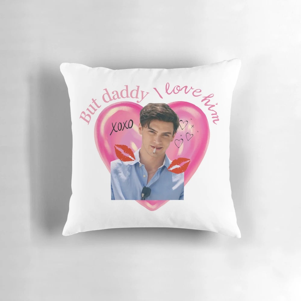 Cozy 'But Daddy, I Love Nicholas Leister' themed pillow for romance novel fans