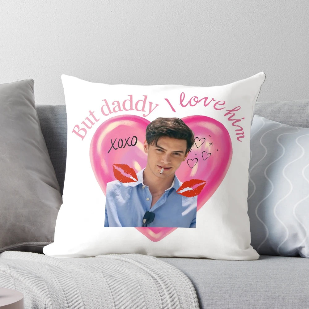 Cozy 'But Daddy, I Love Nicholas Leister' themed pillow for romance novel fans