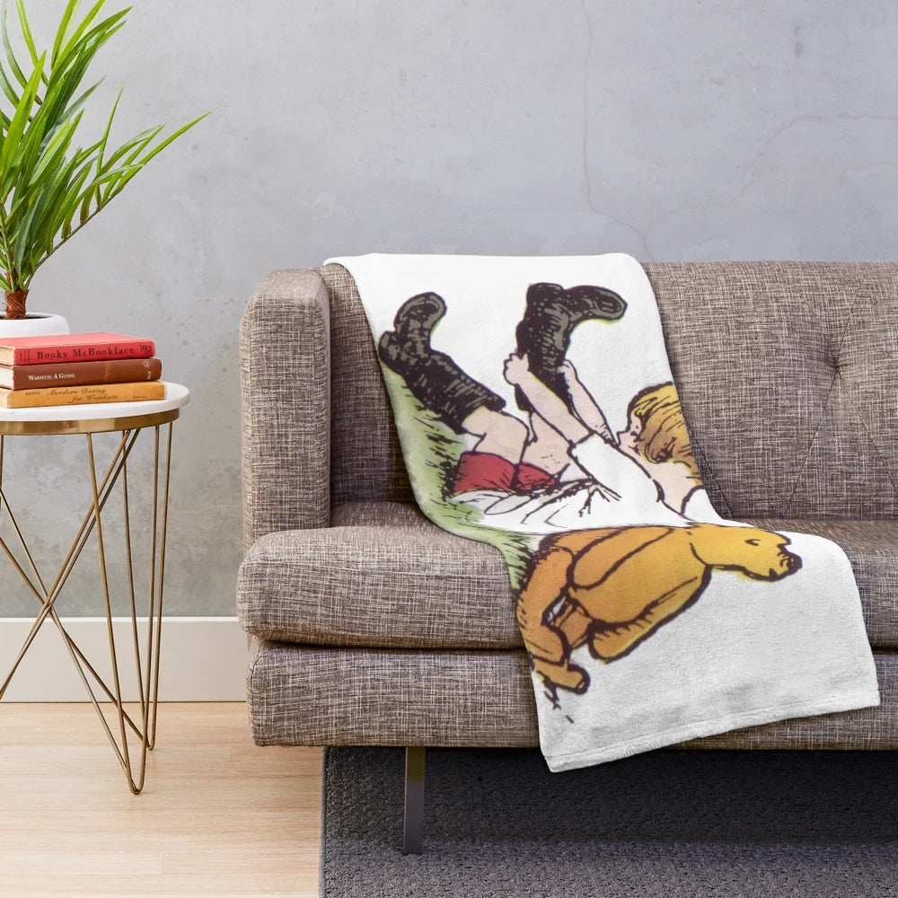 Plush Winnie the Pooh and Christopher Robin themed blanket