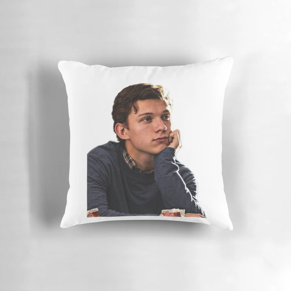 Tom Holland as Peter Parker / Spiderman printed on a plush pillow