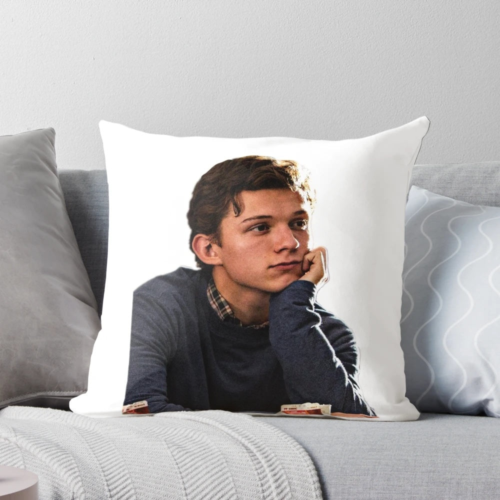 Tom Holland as Peter Parker / Spiderman printed on a plush pillow