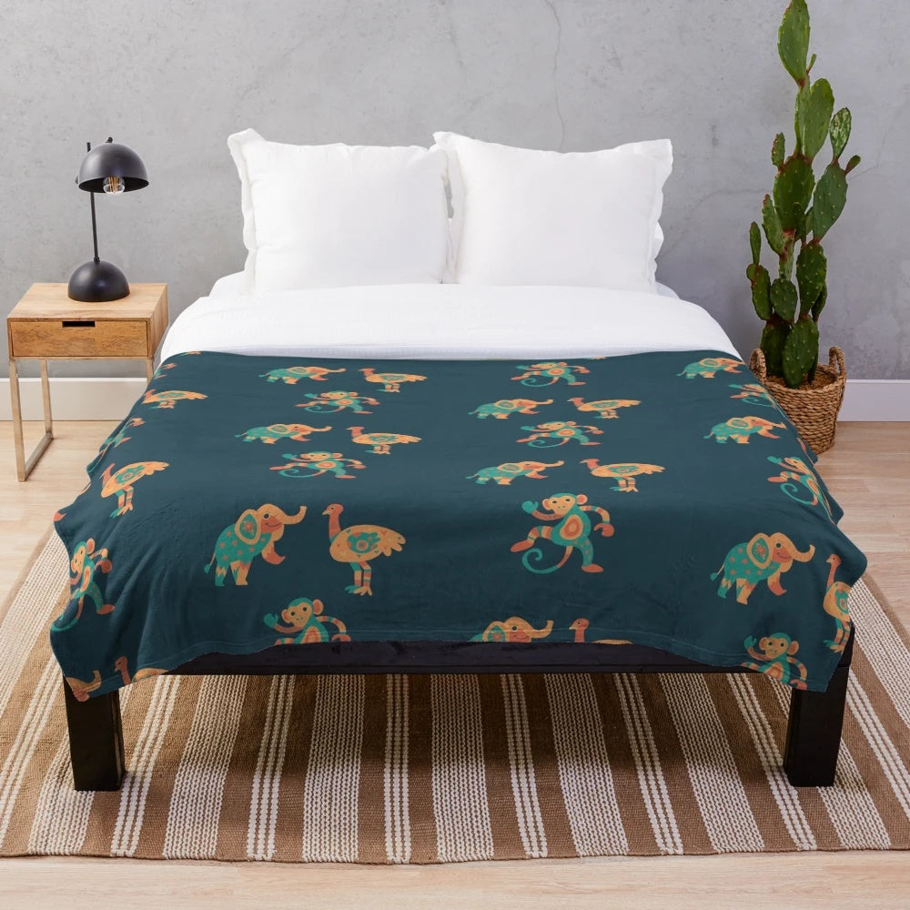 Plush animal print blanket with forest animal designs