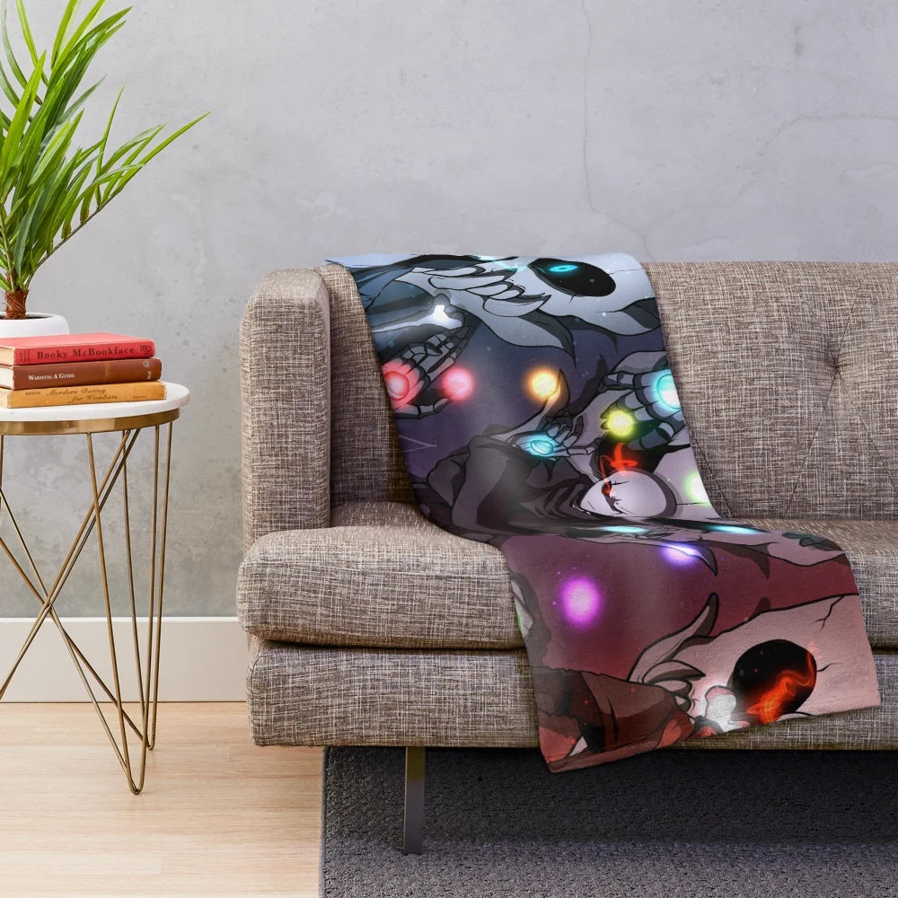 Bad Time Trio plush blanket featuring Sans, Papyrus, and Gaster from Glitchtale Undertale