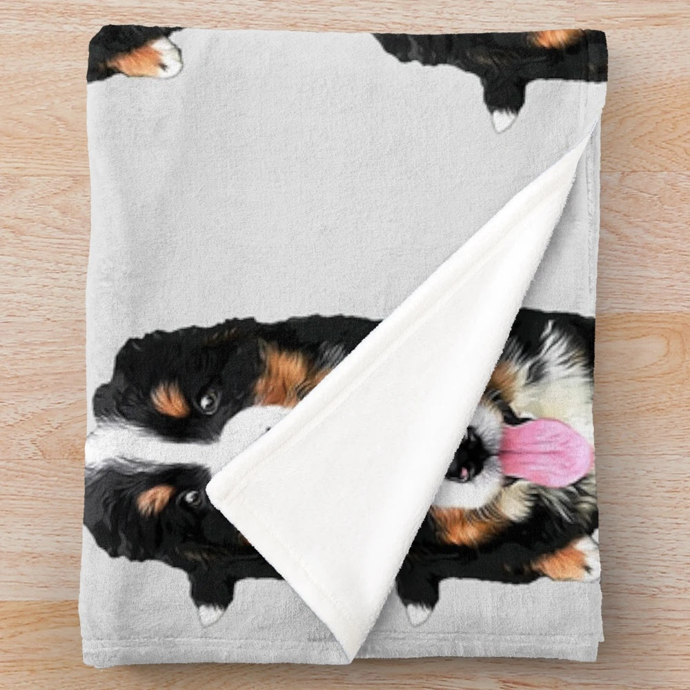 Bernese Mountain Dog Plush Blanket with Cute Puppy Design