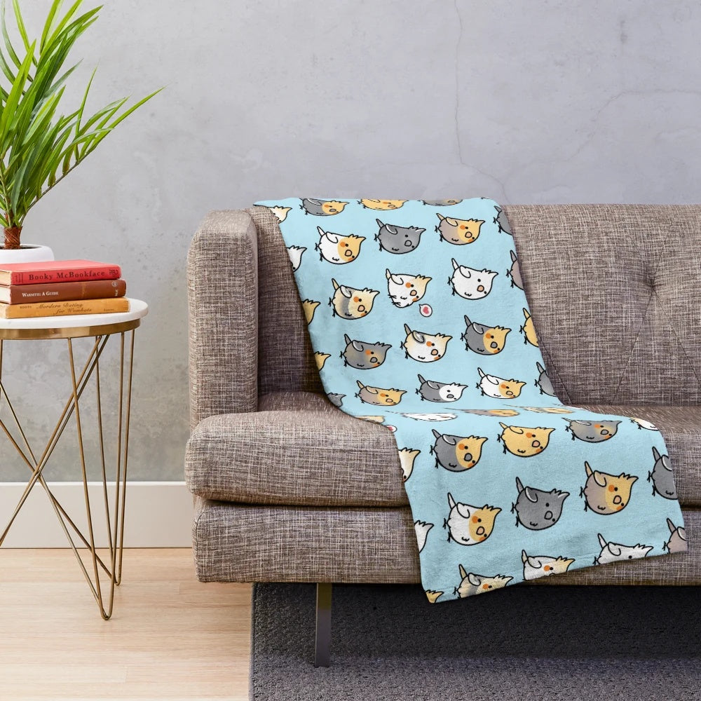 Soft, white and grey cockatiel plush blanket