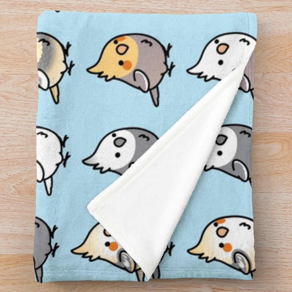 Soft, white and grey cockatiel plush blanket