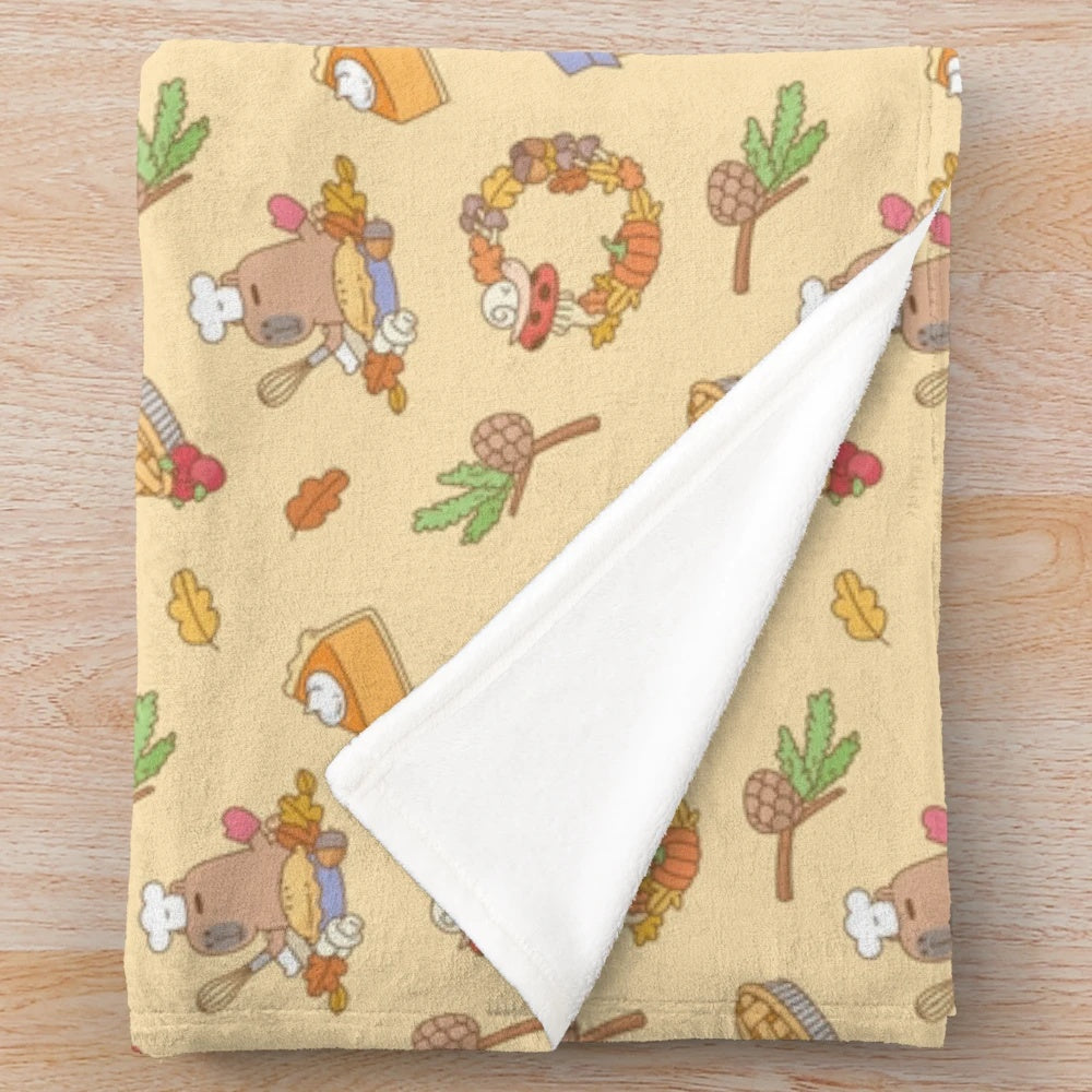 Cozy plush blanket featuring a fall-inspired design with a cute guinea pig
